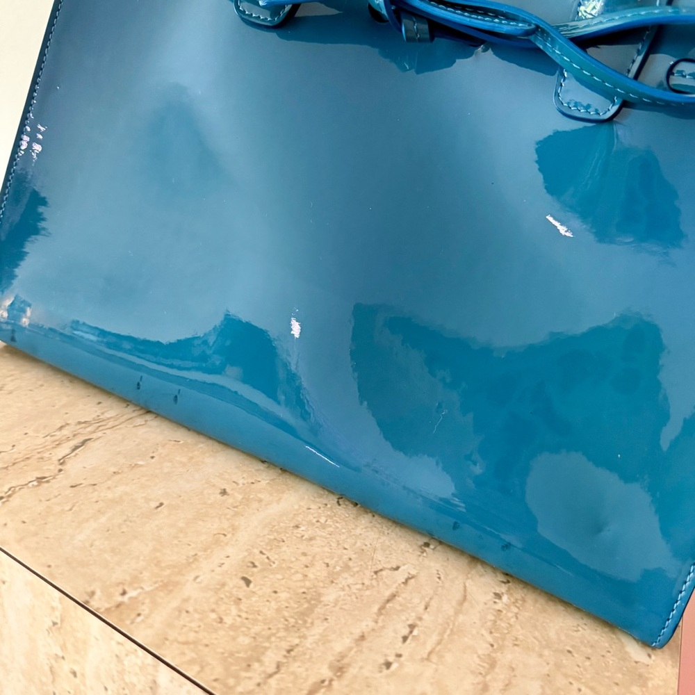 Mansur Gavriel Blue Patent Leather Top-Handle Sun Bag - Picture 5 of 12